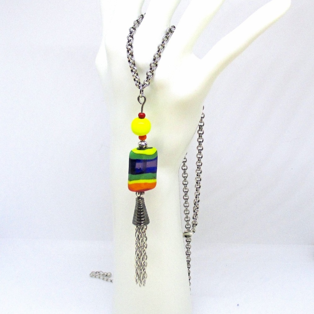 Rainbow Rectangle Pendant Necklace - image 4